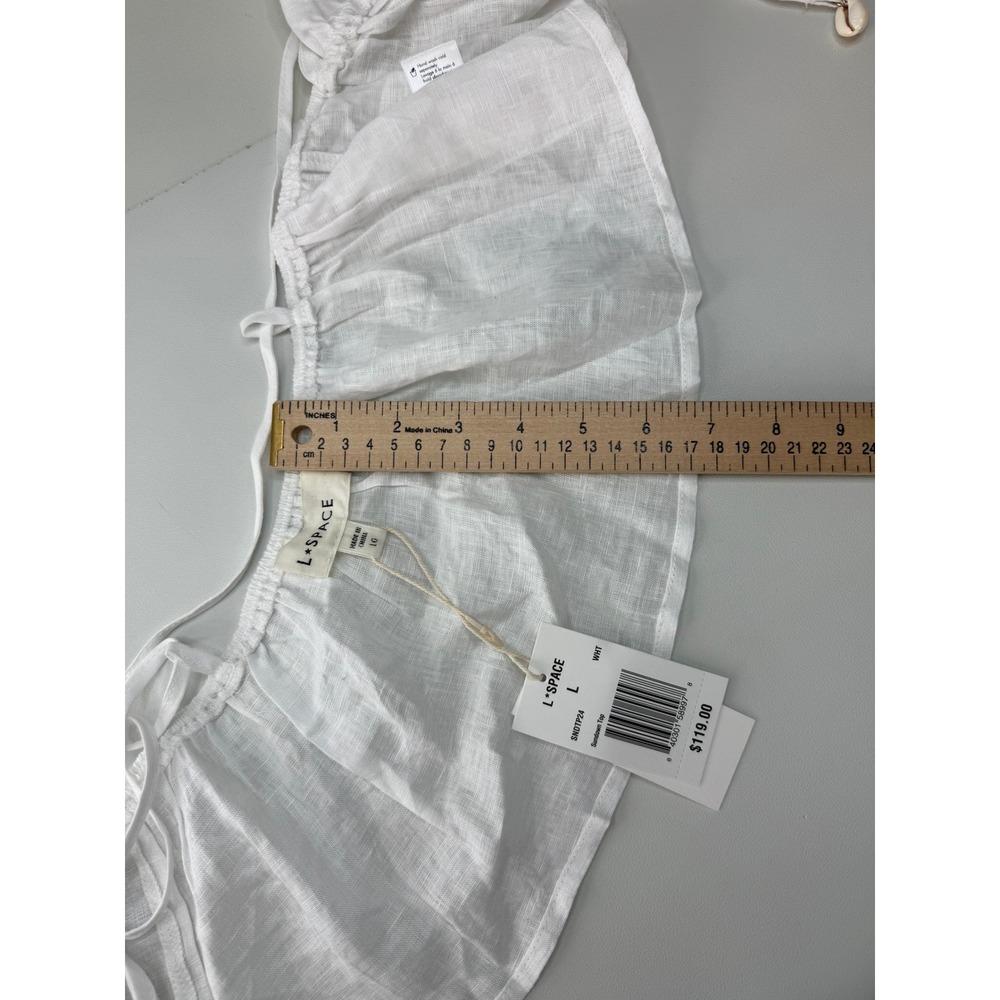 L*Space Sundown Top White 100% Linen Cowrie Shell Tie Front Large NEW MSRP 110 - Picture 6 of 9